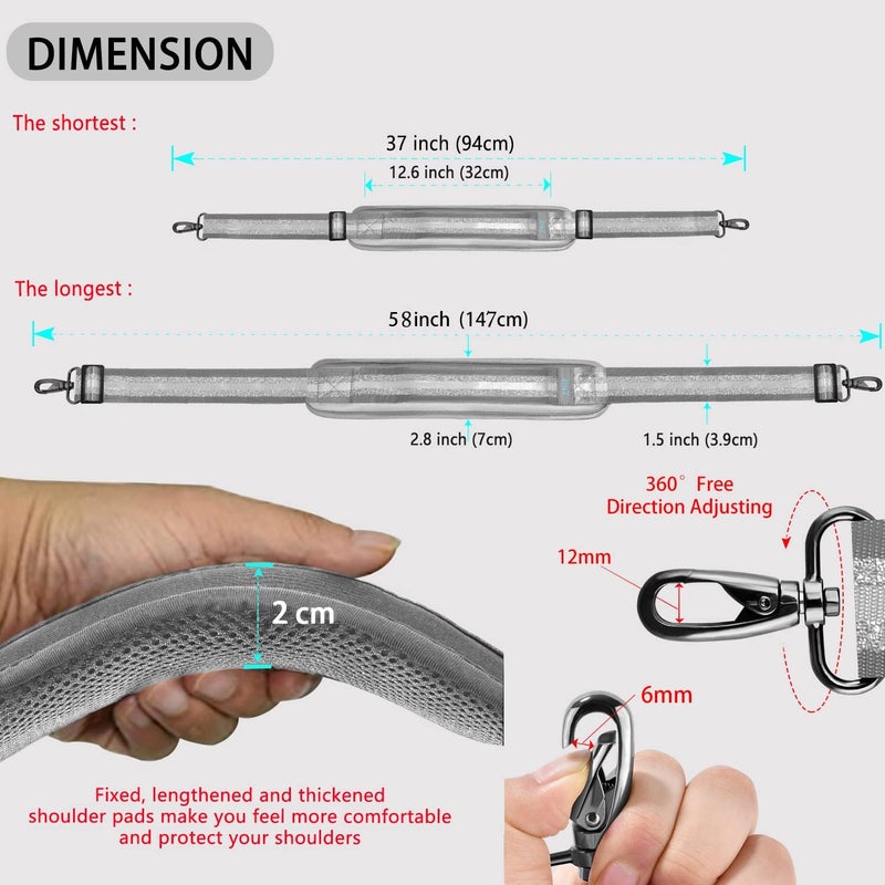 ZINZ Shoulder Strap 58" Ultra-Thick Fixed Padded and Adjustable Buckles Crossbody Strap for Briefcase Laptop Bag Luggage - Image 2